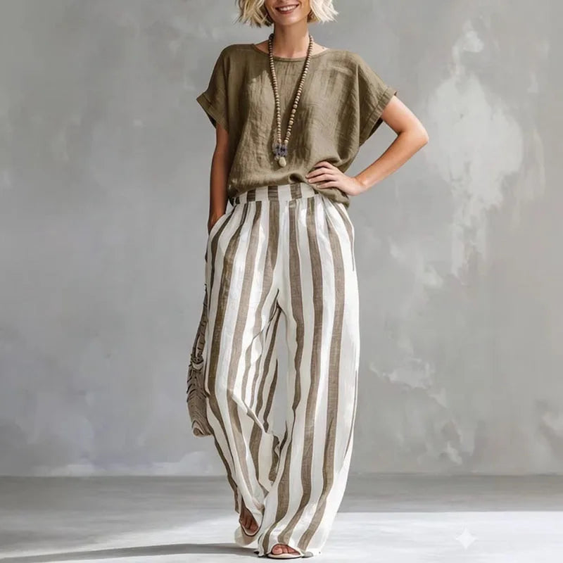 Erica | Women’s Stripe Print Wide Leg Two Piece Set