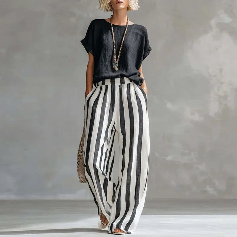 Erica | Women’s Stripe Print Wide Leg Two Piece Set