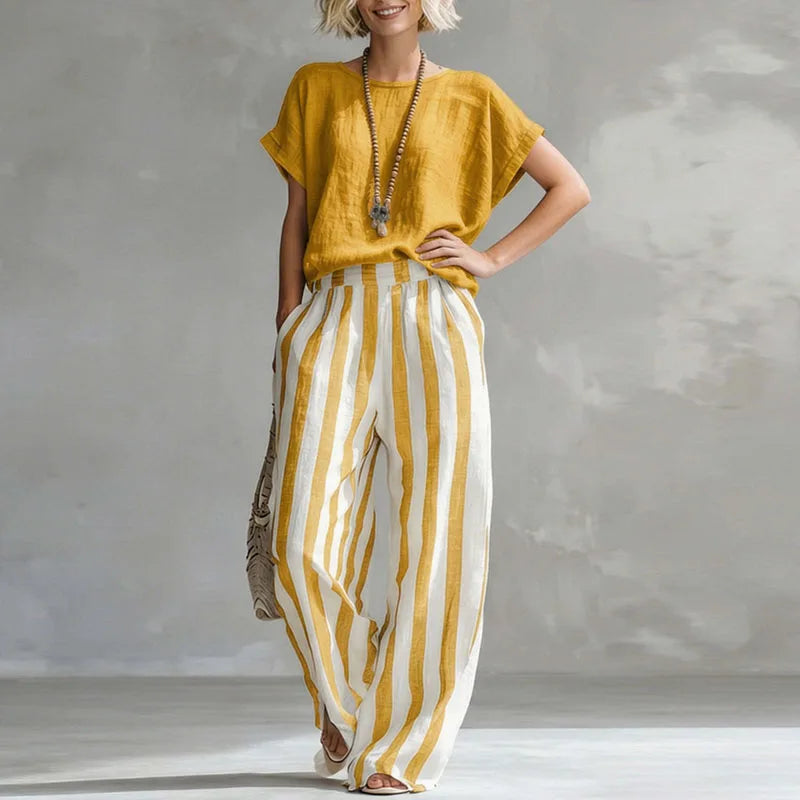 Erica | Women’s Stripe Print Wide Leg Two Piece Set