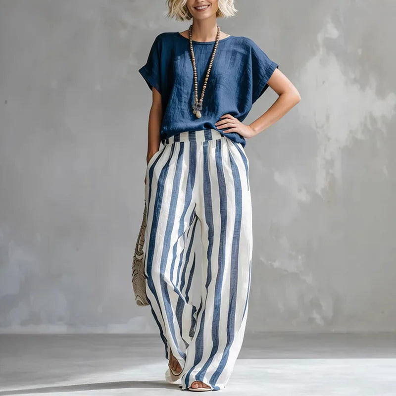 Erica | Women’s Stripe Print Wide Leg Two Piece Set