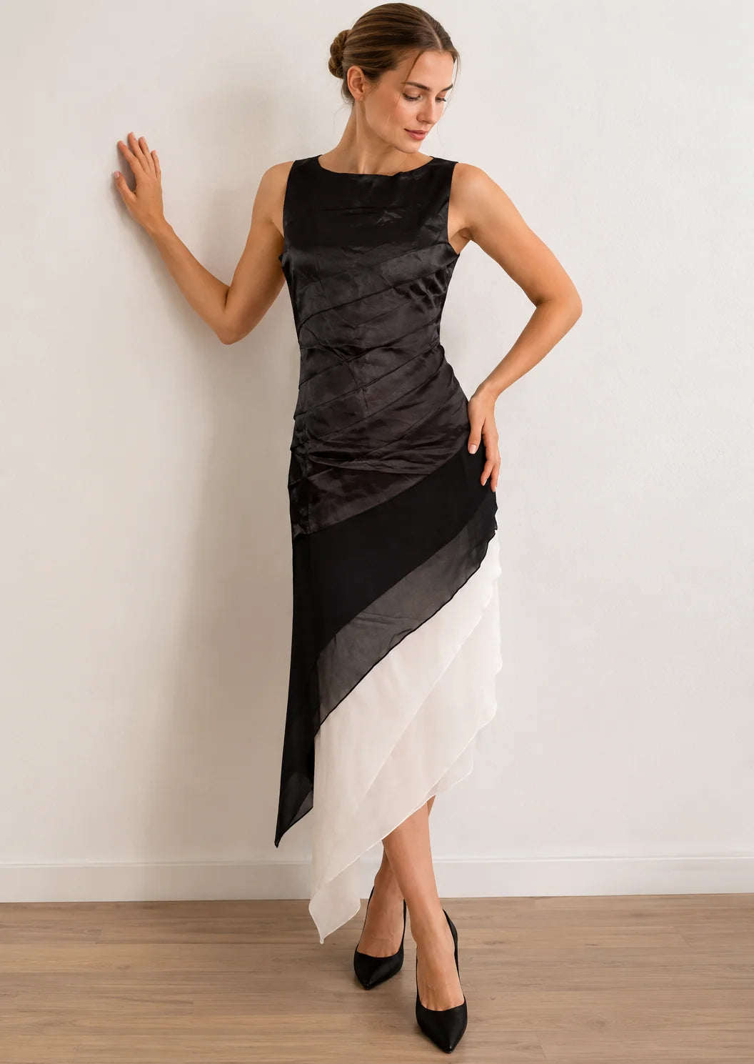 Erin | Women’s Sleeveless Ruched Tiered Asymmetrical Maxi Dress