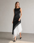 Erin | Women’s Sleeveless Ruched Tiered Asymmetrical Maxi Dress