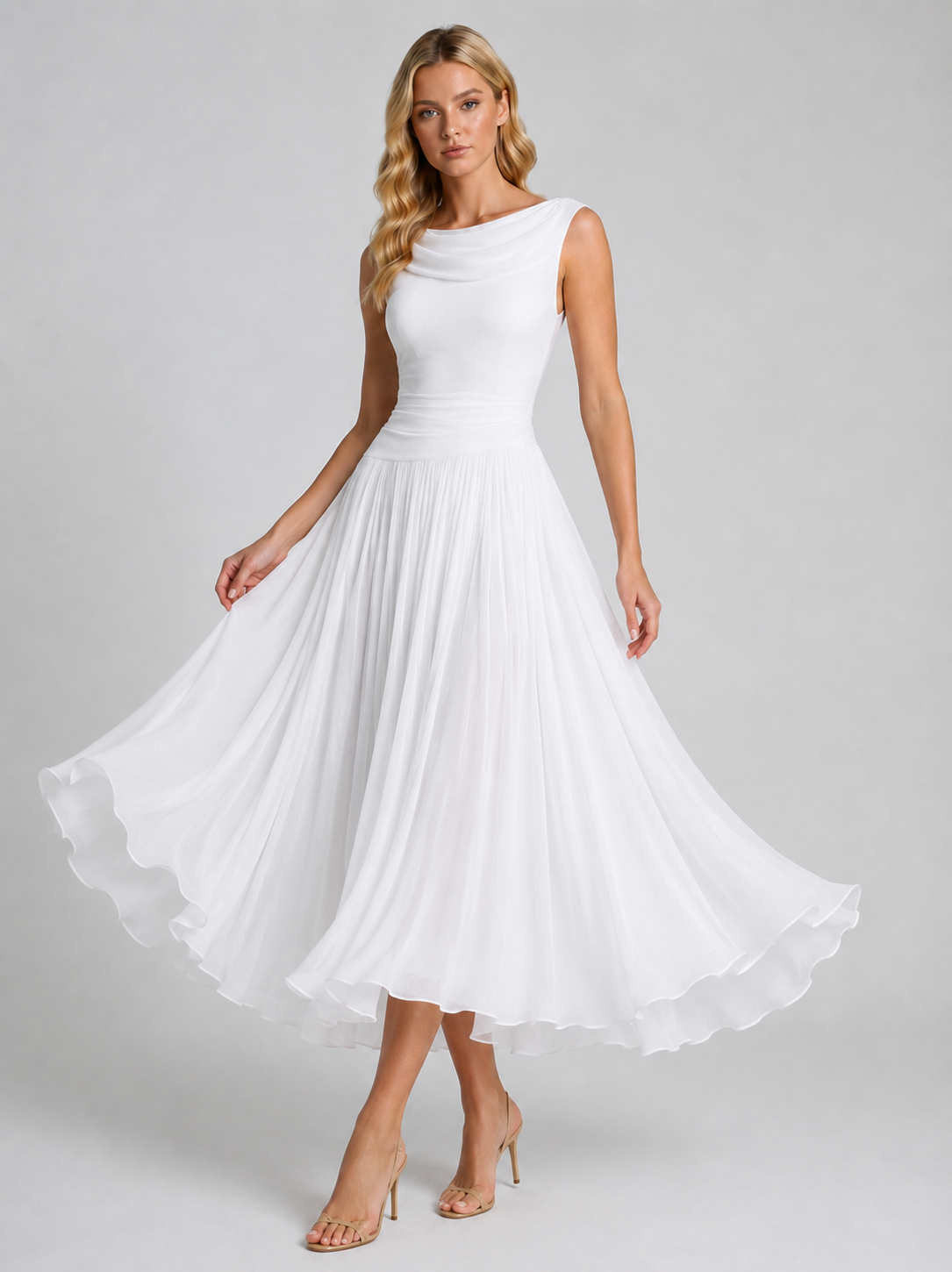 Catrina | Women’s Draped Sleeveless Guest Wedding Dress