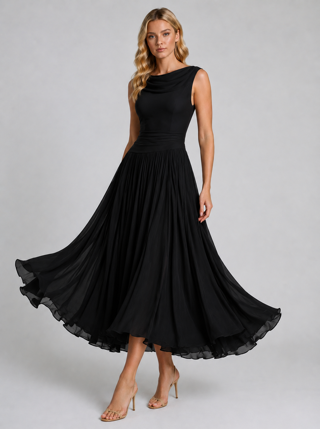 Catrina | Women’s Draped Sleeveless Guest Wedding Dress