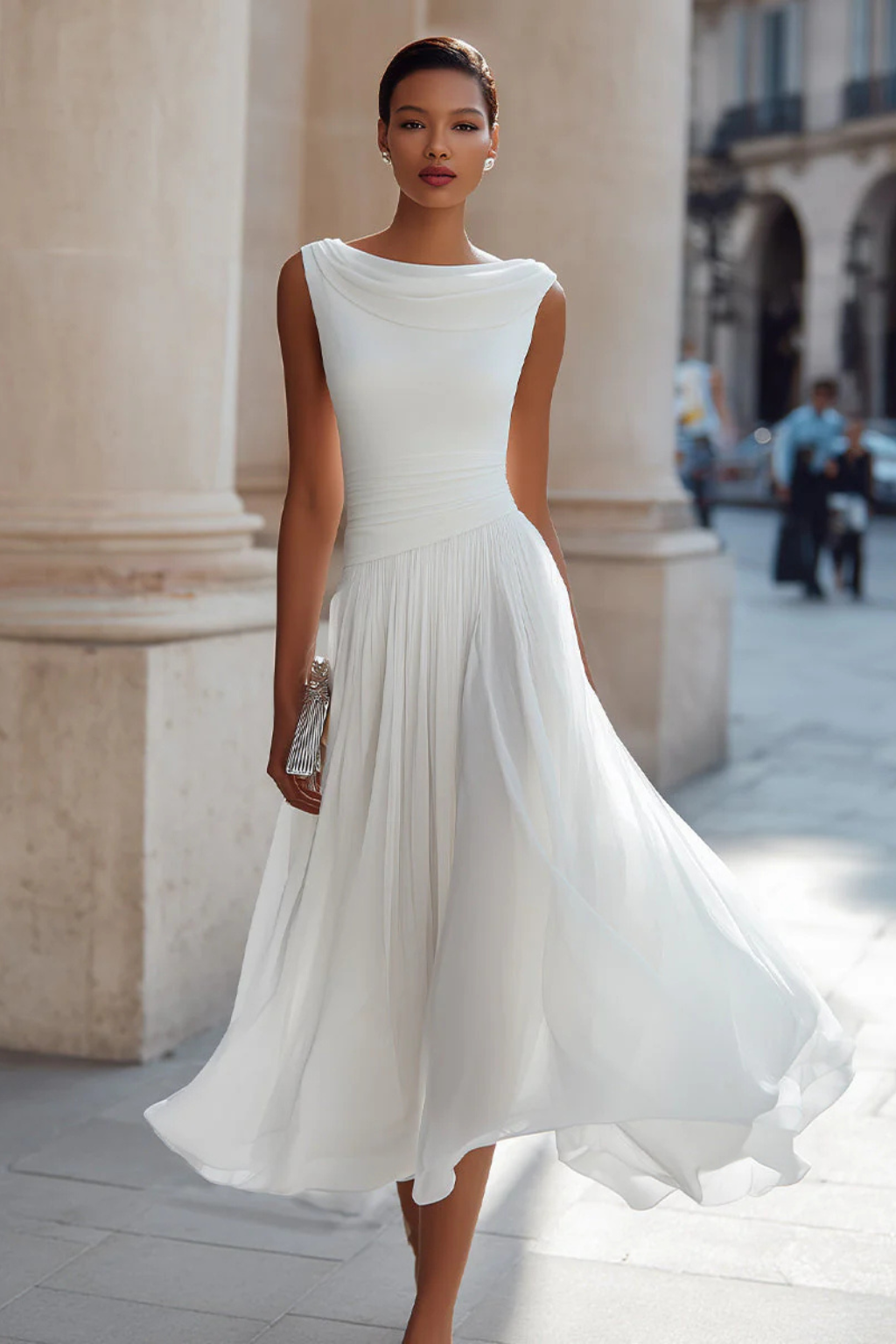 Catrina | Women’s Draped Sleeveless Guest Wedding Dress