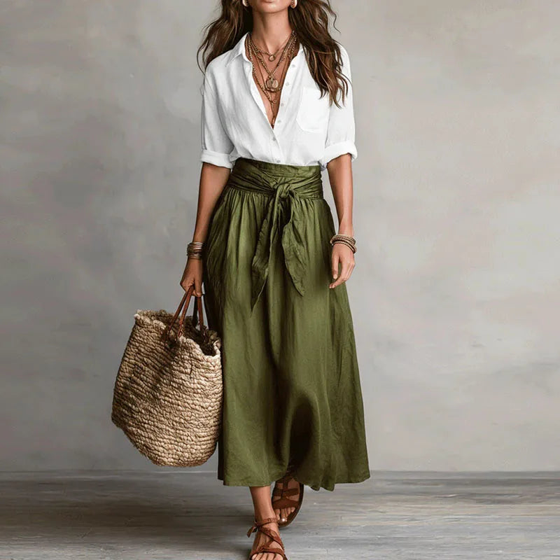 Estella | Women’s Waist Tie Button Front Two Piece Set
