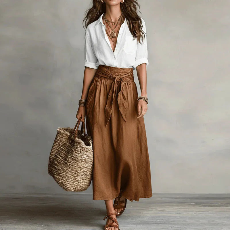 Estella | Women’s Waist Tie Button Front Two Piece Set