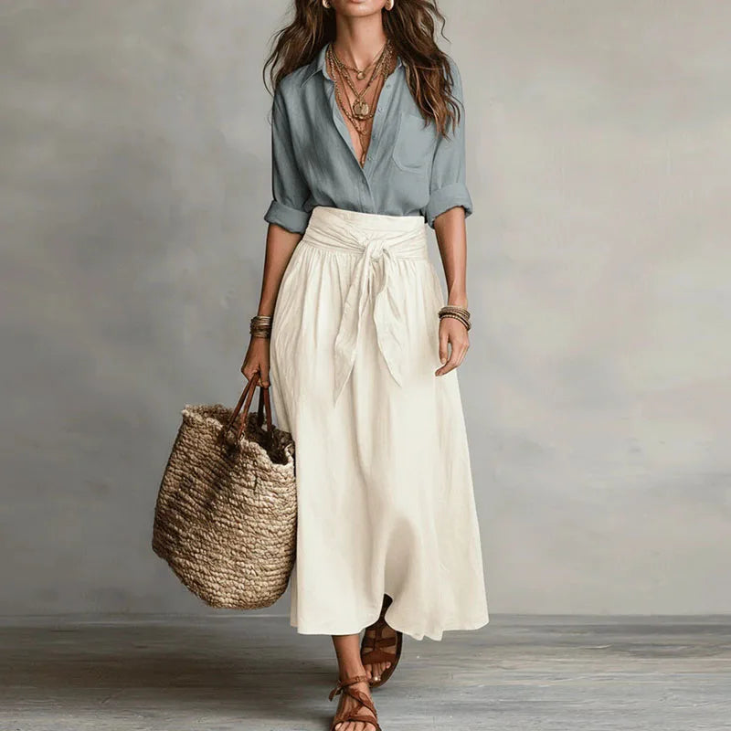 Estella | Women’s Waist Tie Button Front Two Piece Set