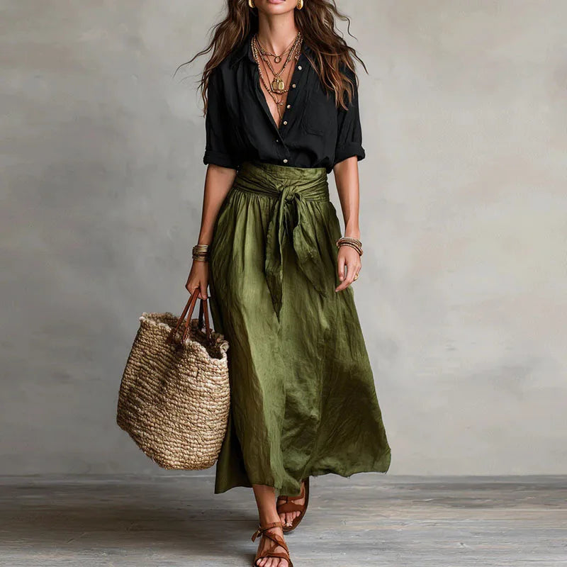 Estella | Women’s Waist Tie Button Front Two Piece Set