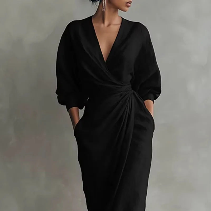 Estelle | Women’s Wrap Front V Neck High Slit Maxi Dress