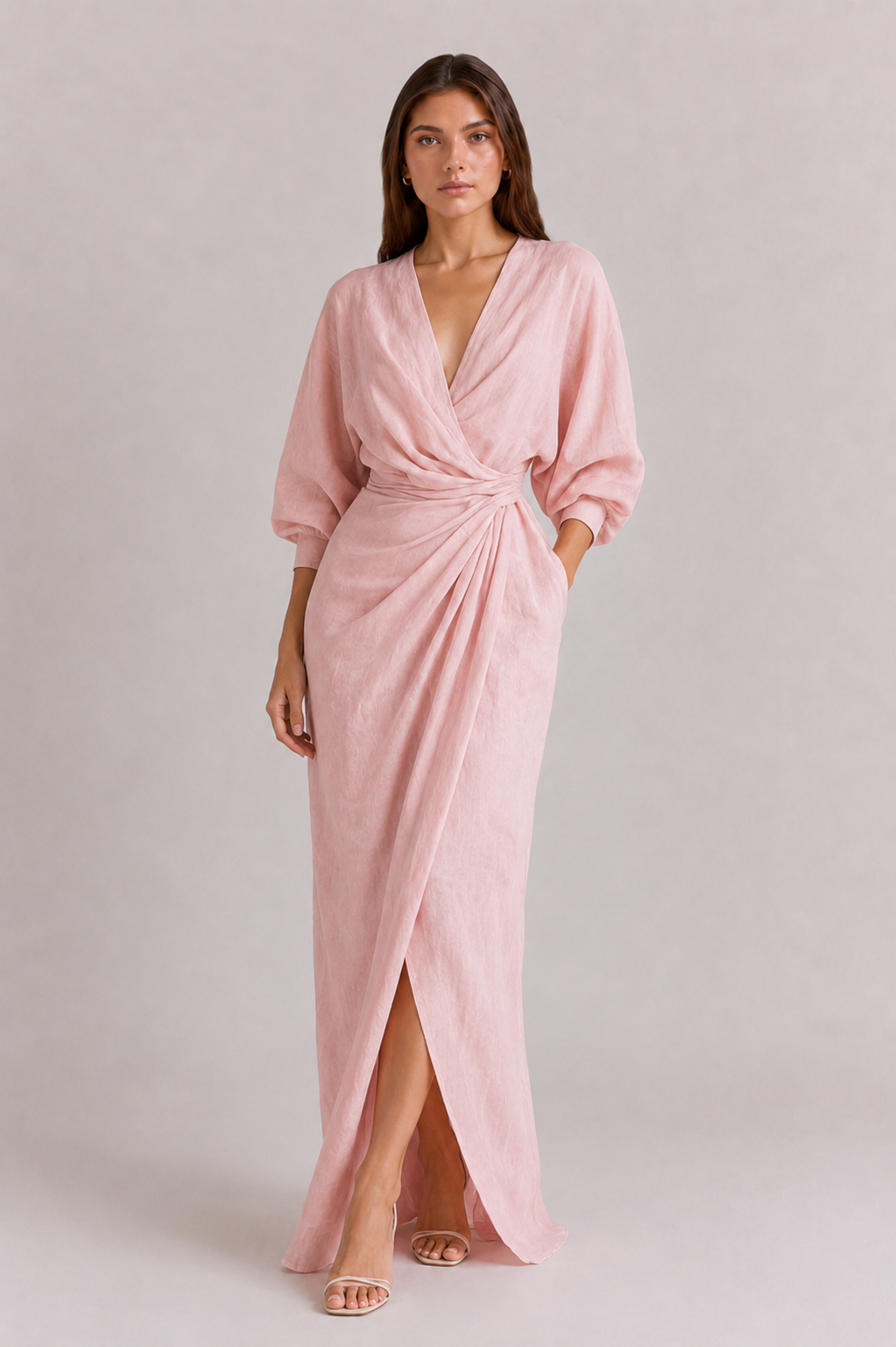 Estelle | Women’s Wrap Front V Neck High Slit Maxi Dress