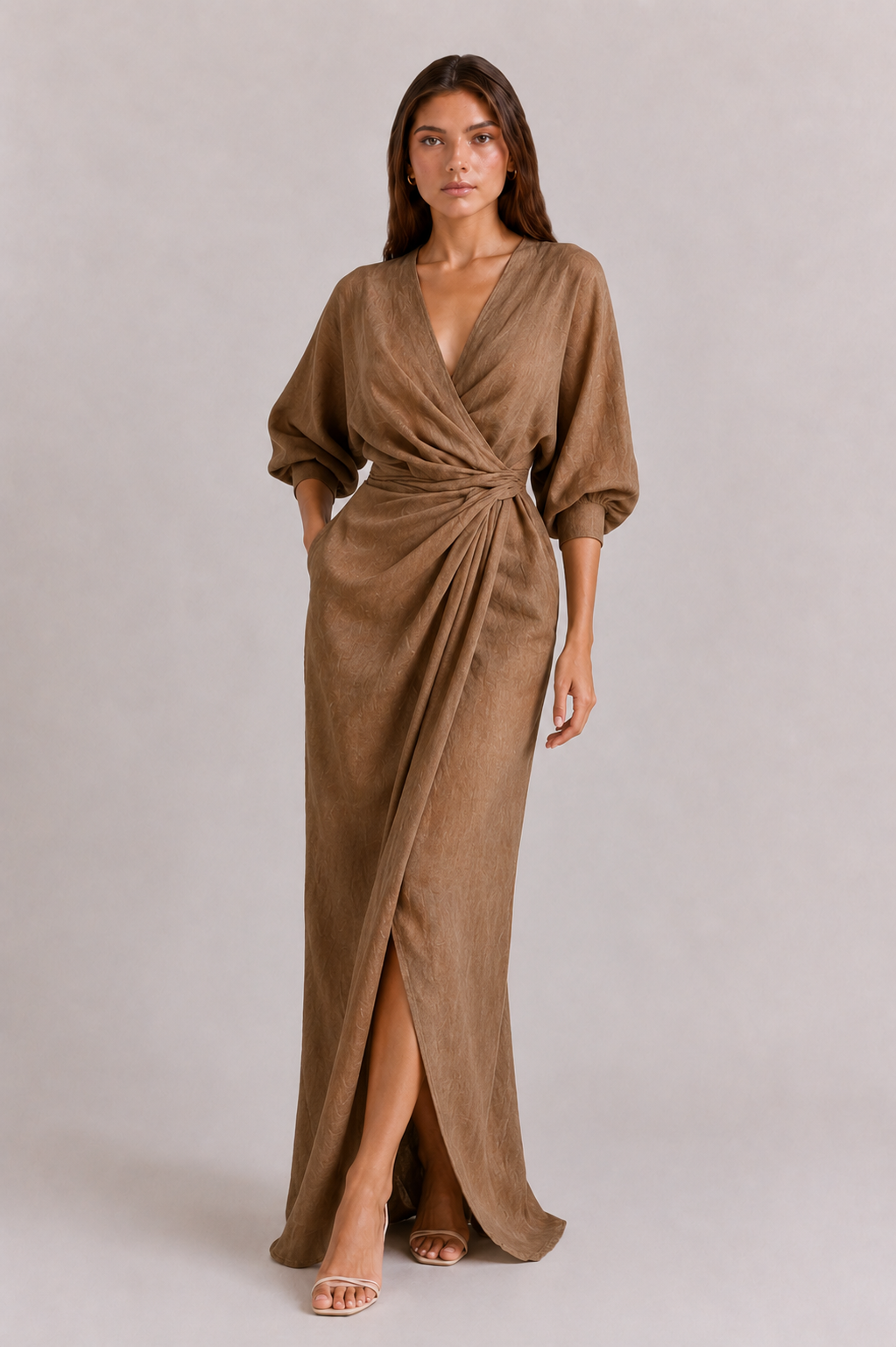 Estelle | Women’s Wrap Front V Neck High Slit Maxi Dress