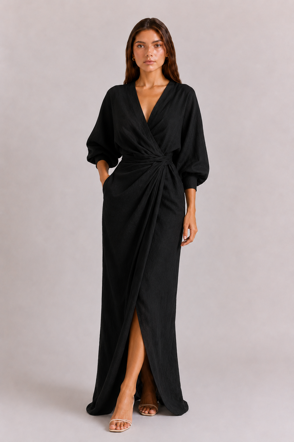 Estelle | Women’s Wrap Front V Neck High Slit Maxi Dress