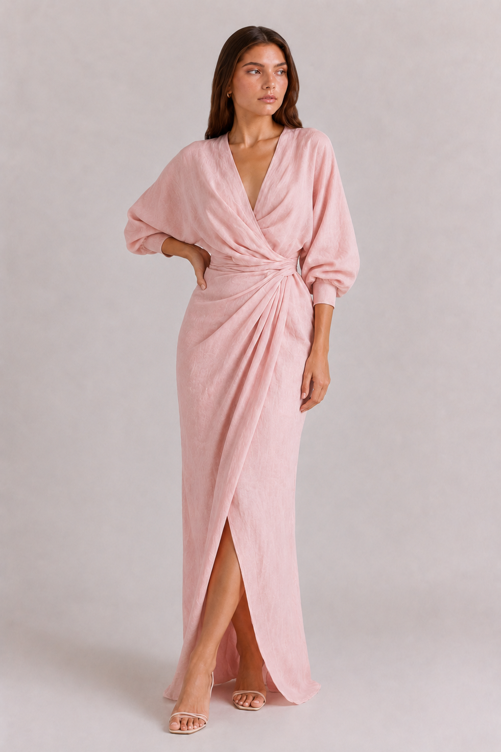 Estelle | Women’s Wrap Front V Neck High Slit Maxi Dress