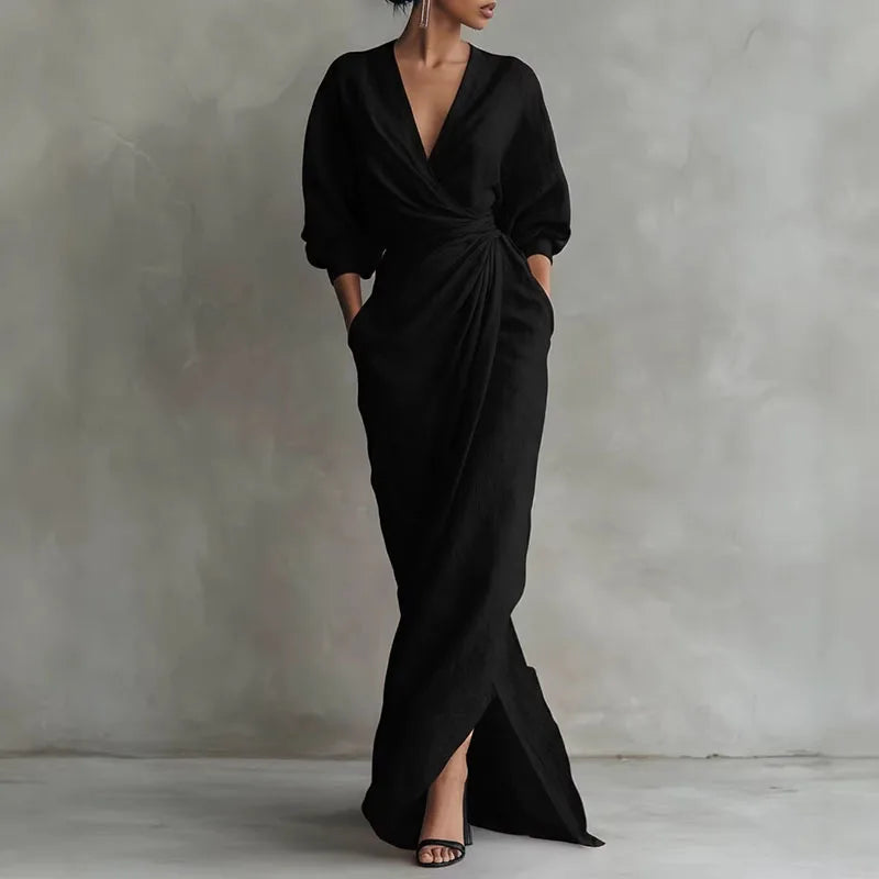 Estelle | Women’s Wrap Front V Neck High Slit Maxi Dress