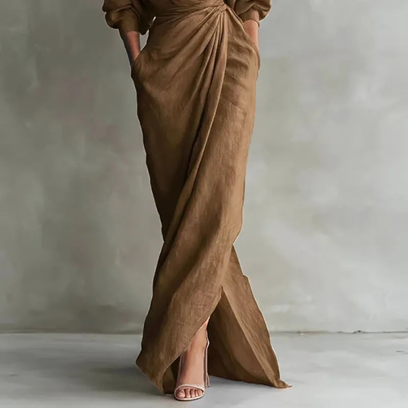 Estelle | Women’s Wrap Front V Neck High Slit Maxi Dress