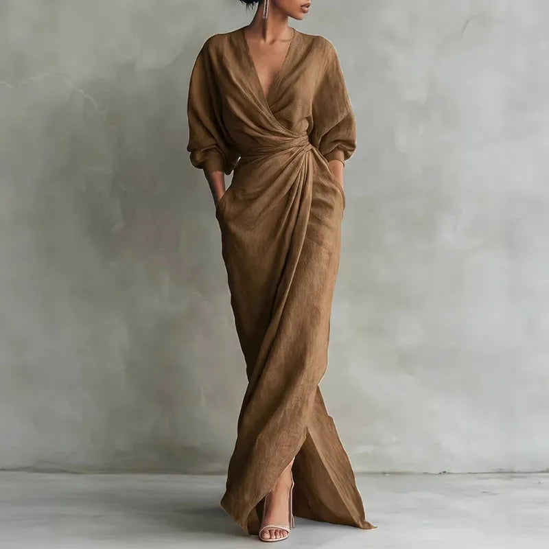 Estelle | Women’s Wrap Front V Neck High Slit Maxi Dress