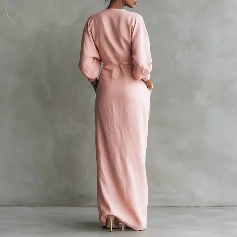 Estelle | Women’s Wrap Front V Neck High Slit Maxi Dress