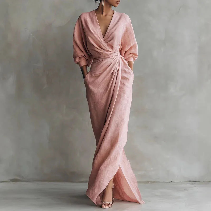Estelle | Women’s Wrap Front V Neck High Slit Maxi Dress