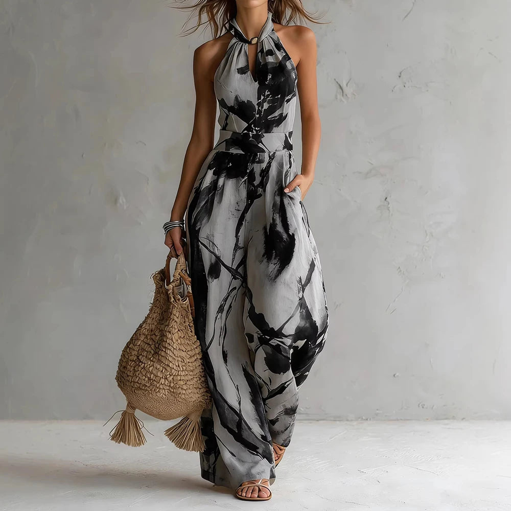 Esther | Women’s Halter Wide Leg Open Back Jumpsuit