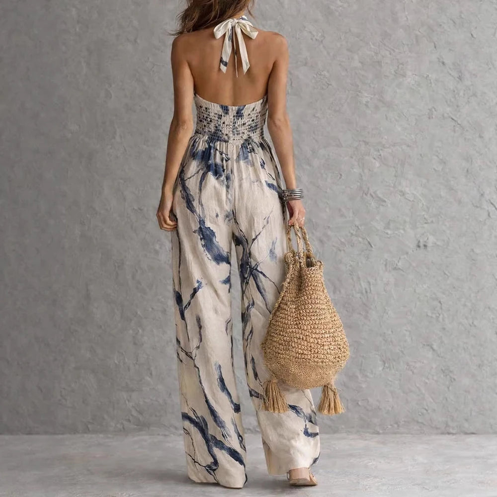 Esther | Women’s Halter Wide Leg Open Back Jumpsuit