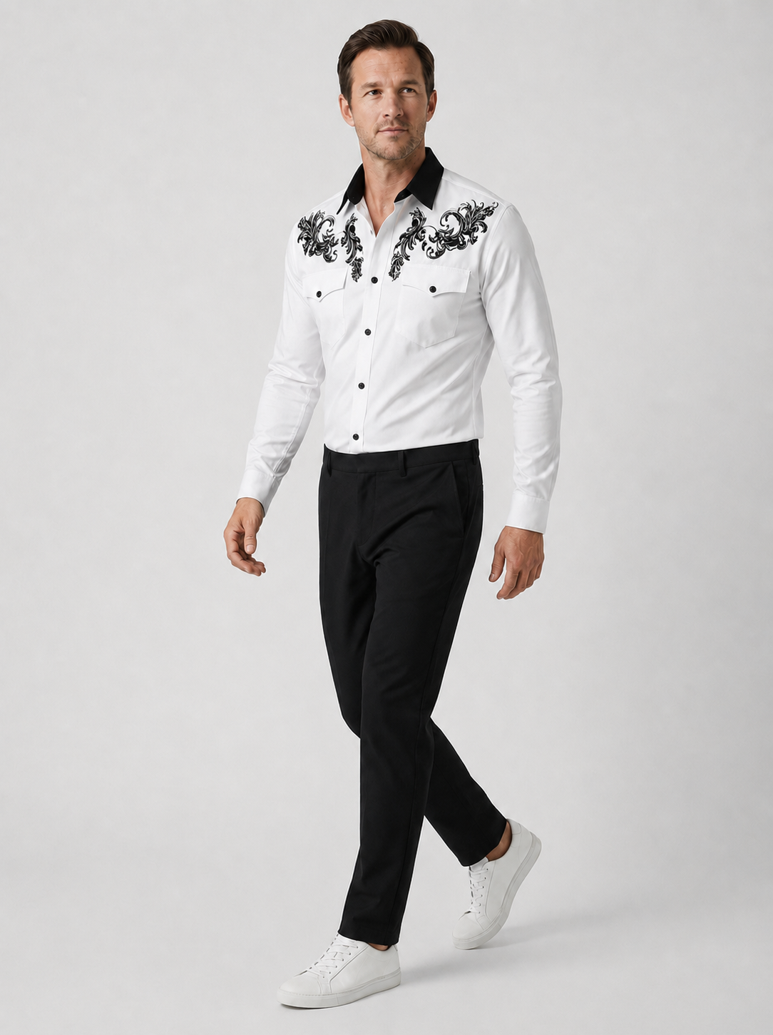 Evander | Men's Pockets Button Front Long Sleeve Dress Shirt