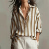 Evangeline | Women’s Vertical Stripe V Neck Collared Dress Shirt
