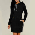 Eve | Women’s Long Sleeve Drawstring Hooded Pocket Mini Dress