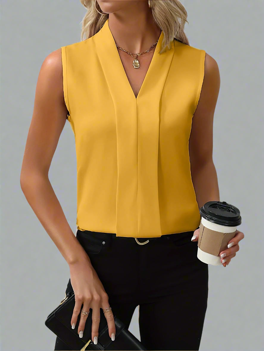 Evelyn | Women’s V Neck Sleeveless Summer Pleated Top