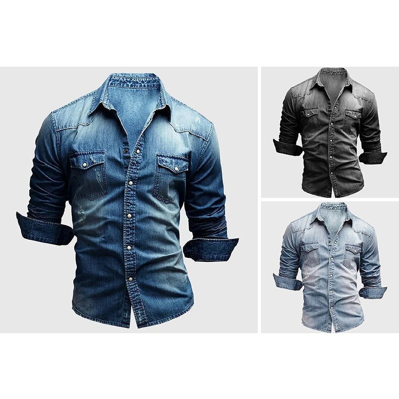 Everett | Men's Fitted Collared Button Front Denim Shirt