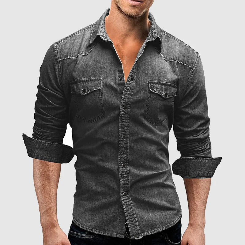 Everett | Men's Fitted Collared Button Front Denim Shirt
