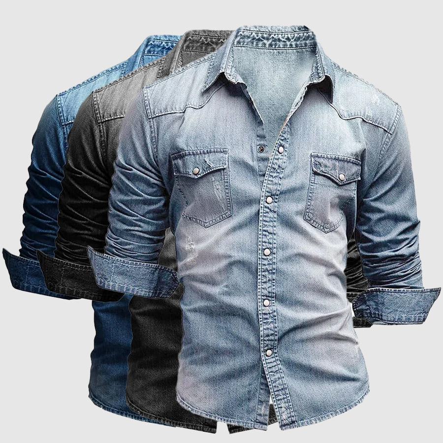 Everett | Men's Fitted Collared Button Front Denim Shirt