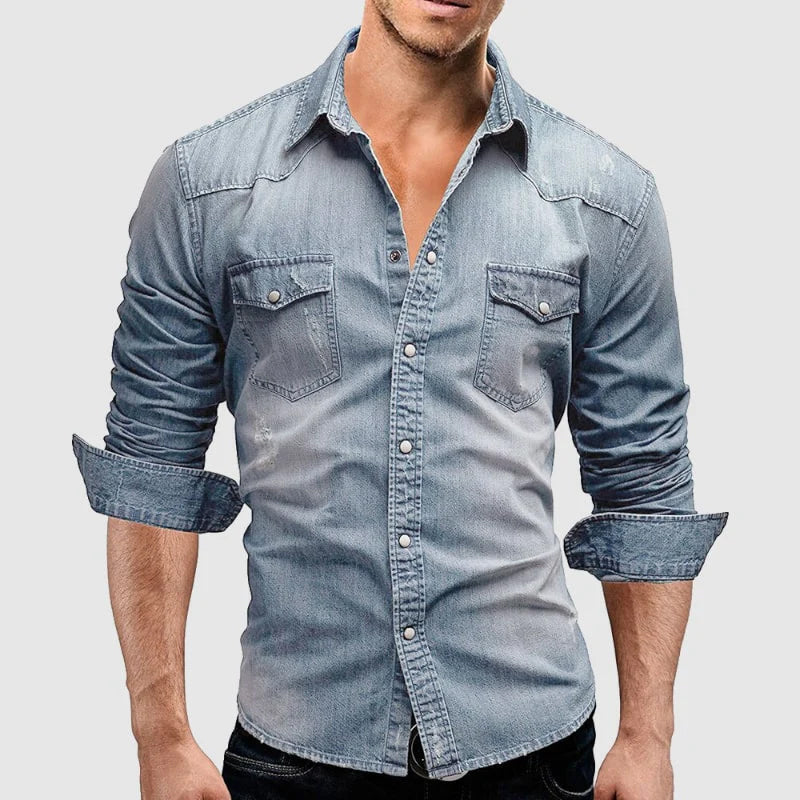 Everett | Men's Fitted Collared Button Front Denim Shirt