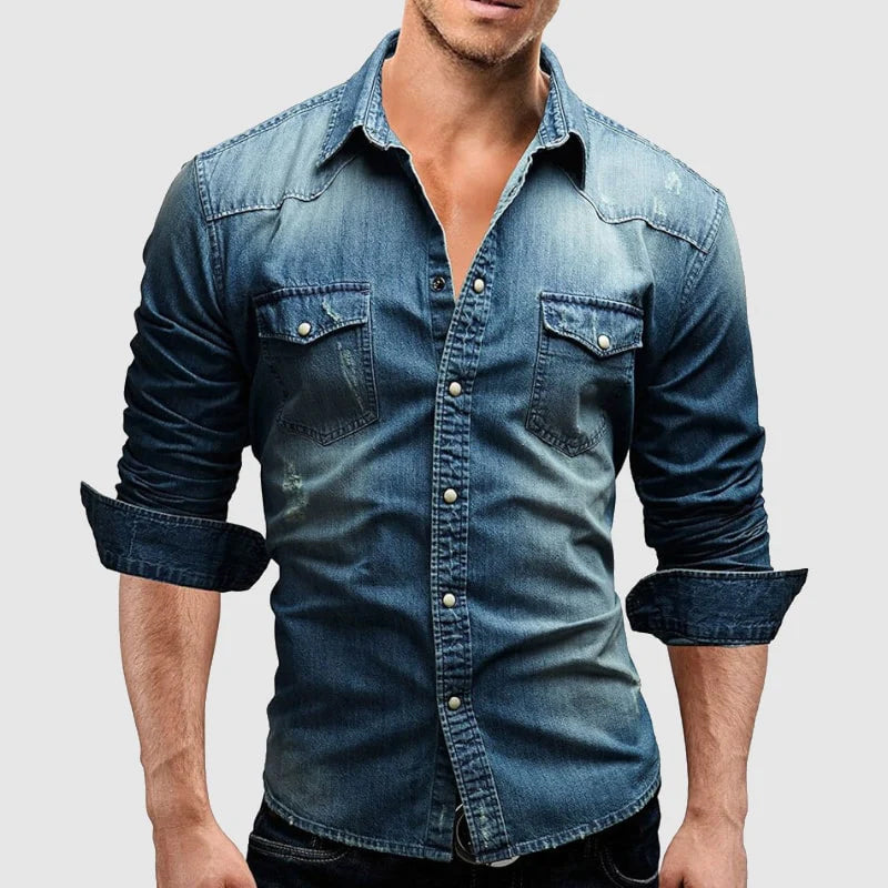 Everett | Men's Fitted Collared Button Front Denim Shirt