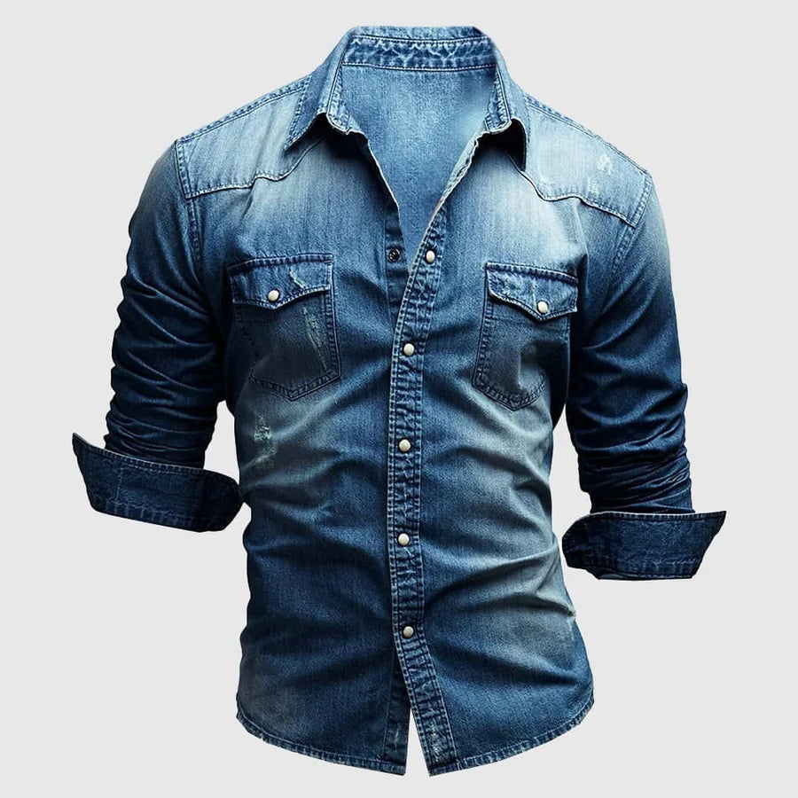 Everett | Men's Fitted Collared Button Front Denim Shirt