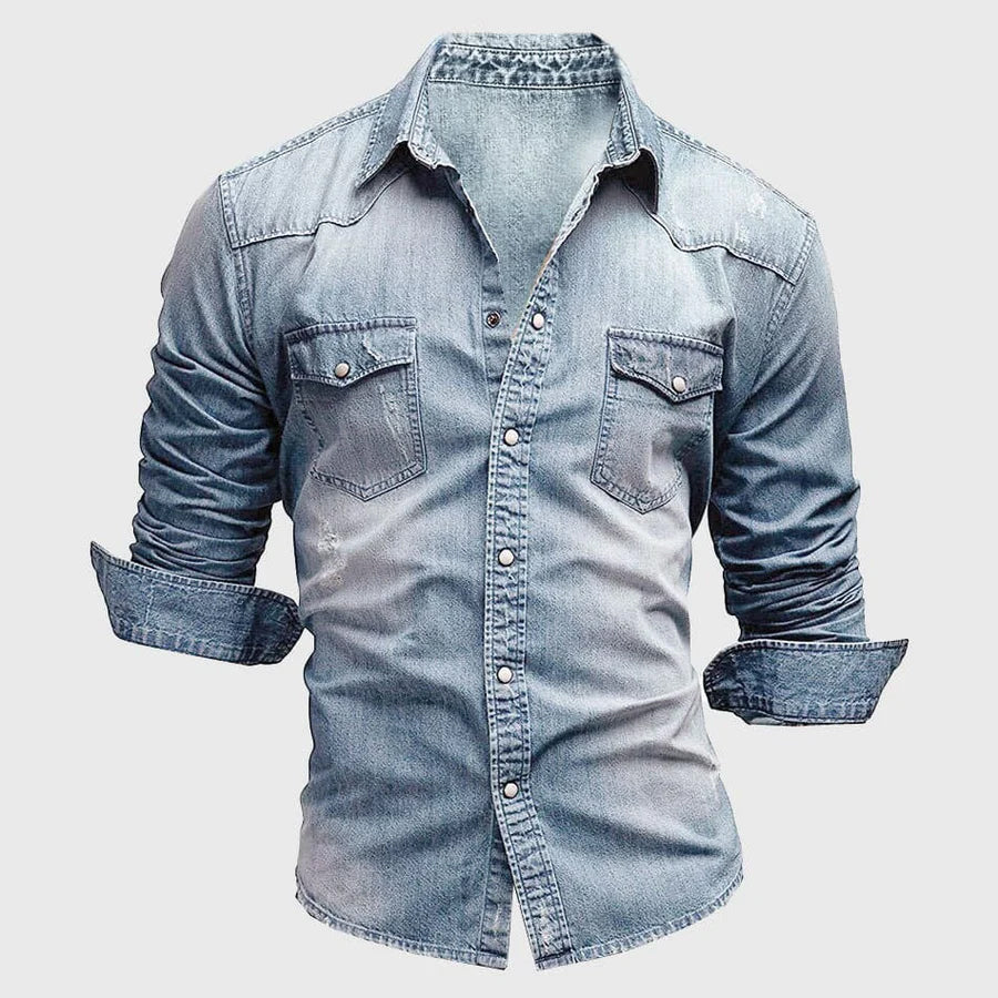Everett | Men's Fitted Collared Button Front Denim Shirt