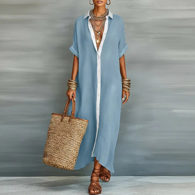 Evette | Women’s V Neck Pointed Collar Shirt Dress