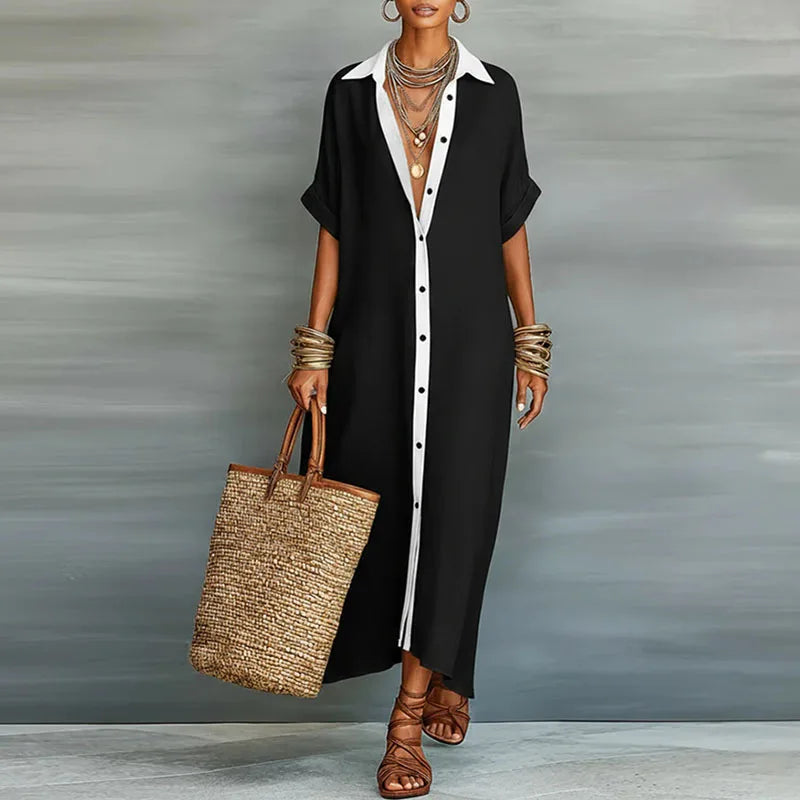 Evette | Women’s V Neck Pointed Collar Shirt Dress