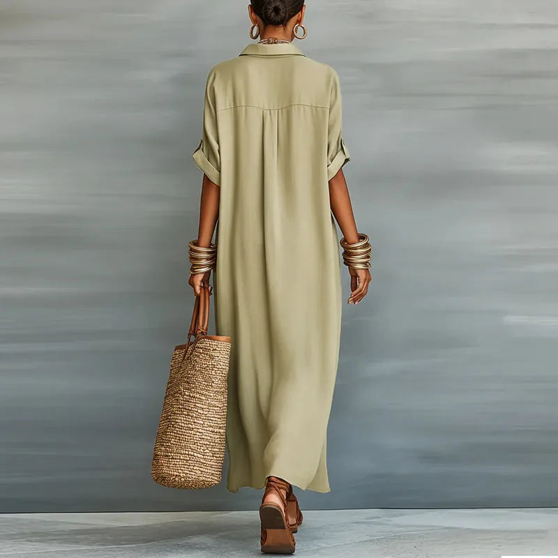 Evette | Women’s V Neck Pointed Collar Shirt Dress