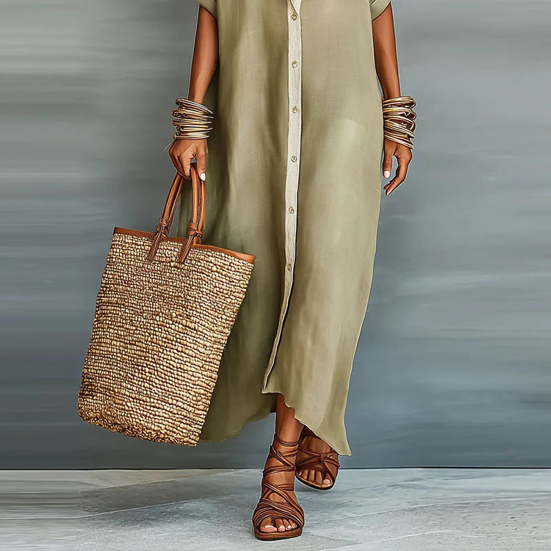 Evette | Women’s V Neck Pointed Collar Shirt Dress