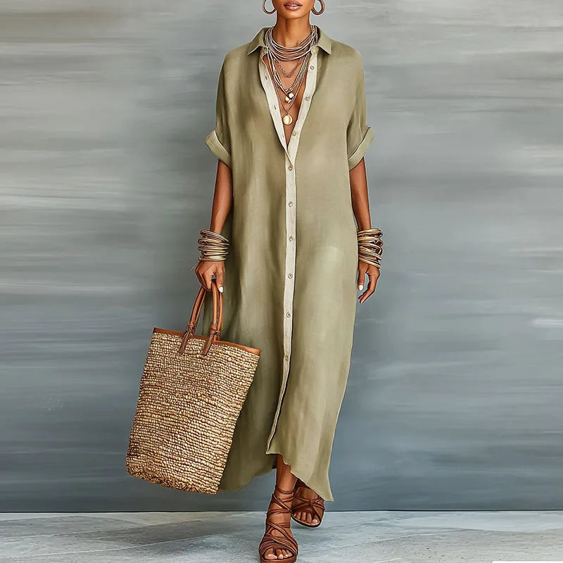 Evette | Women’s V Neck Pointed Collar Shirt Dress