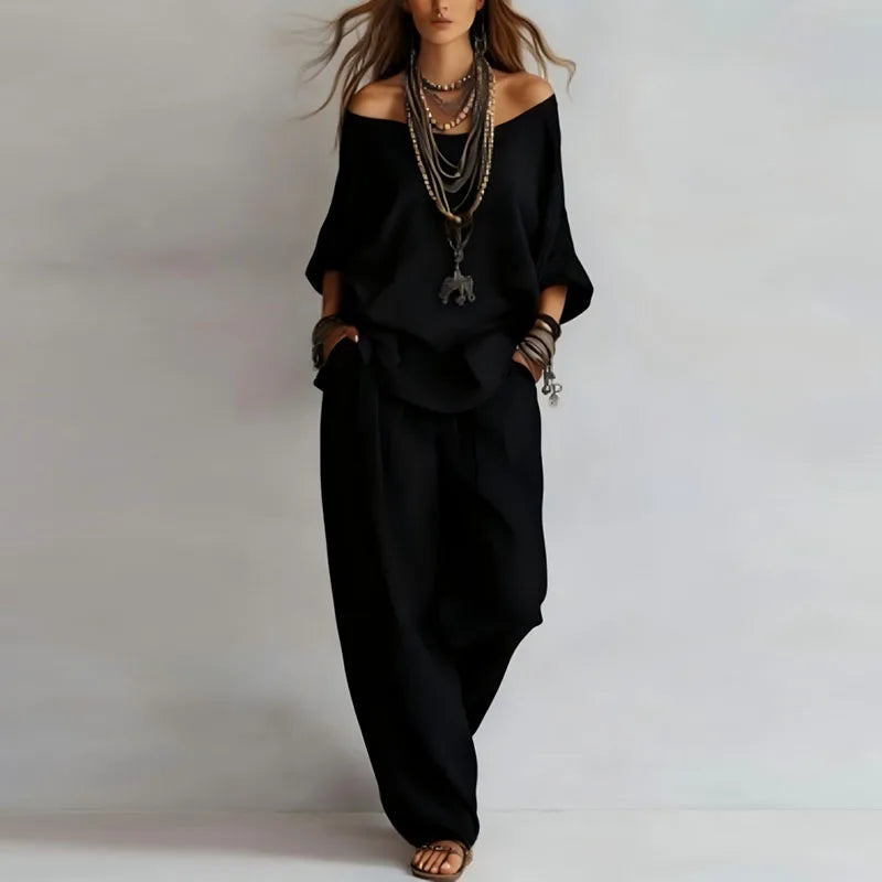 Fallon | Women's Off Shoulder Wide Leg Two Piece Matching Set