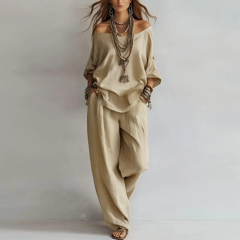 Fallon | Women's Off Shoulder Wide Leg Two Piece Matching Set