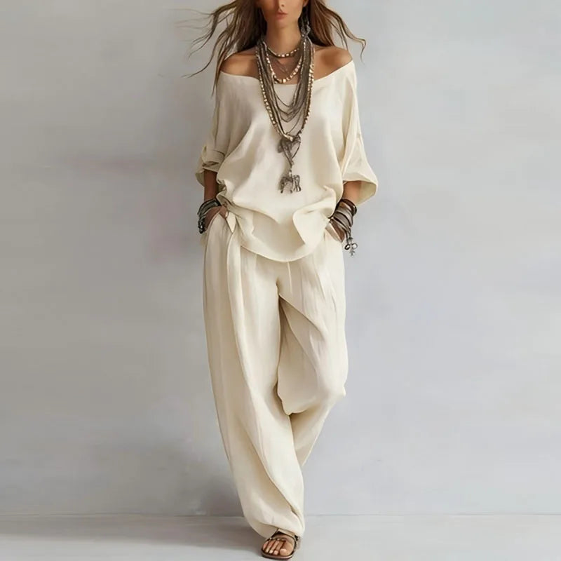 Fallon | Women's Off Shoulder Wide Leg Two Piece Matching Set