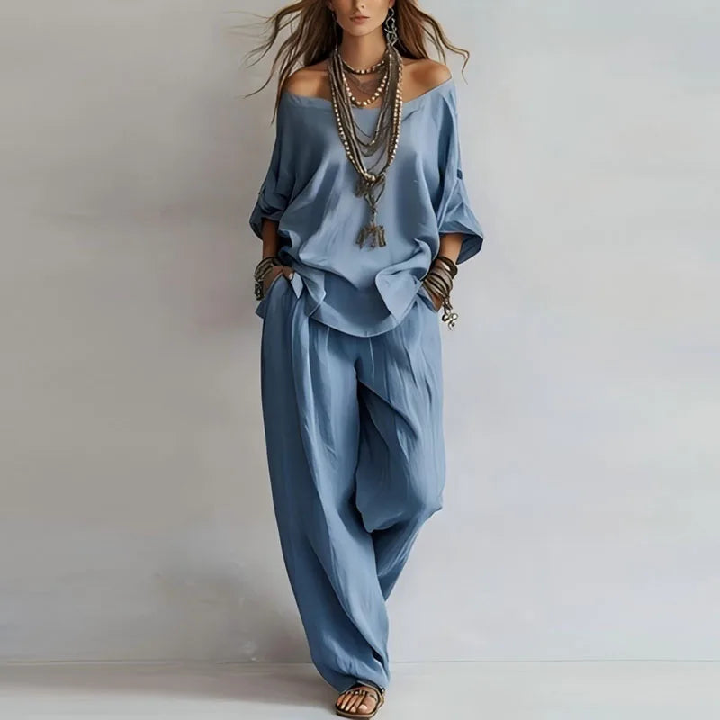 Fallon | Women's Off Shoulder Wide Leg Two Piece Matching Set