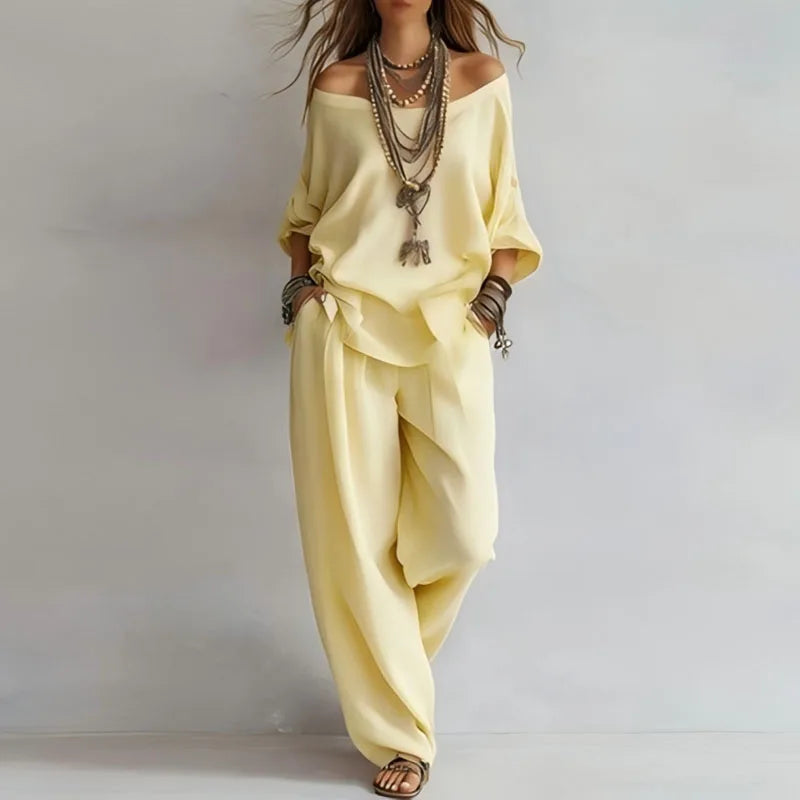 Fallon | Women's Off Shoulder Wide Leg Two Piece Matching Set