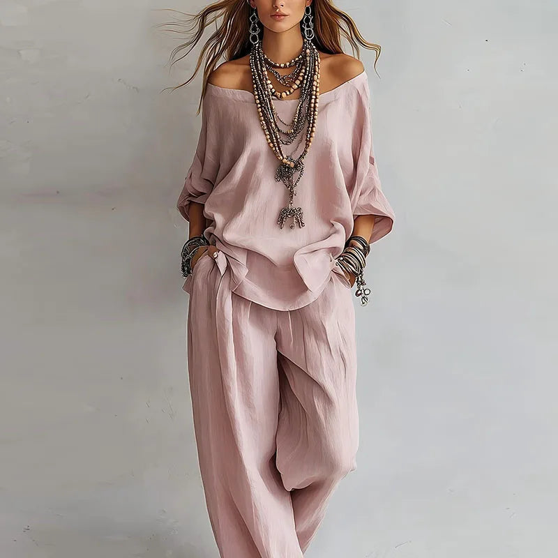 Fallon | Women's Off Shoulder Wide Leg Two Piece Matching Set