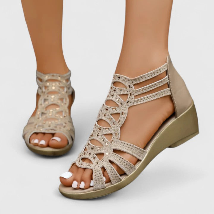 Faye | Women's Multi Strap Open Toe Low Wedge Sandals