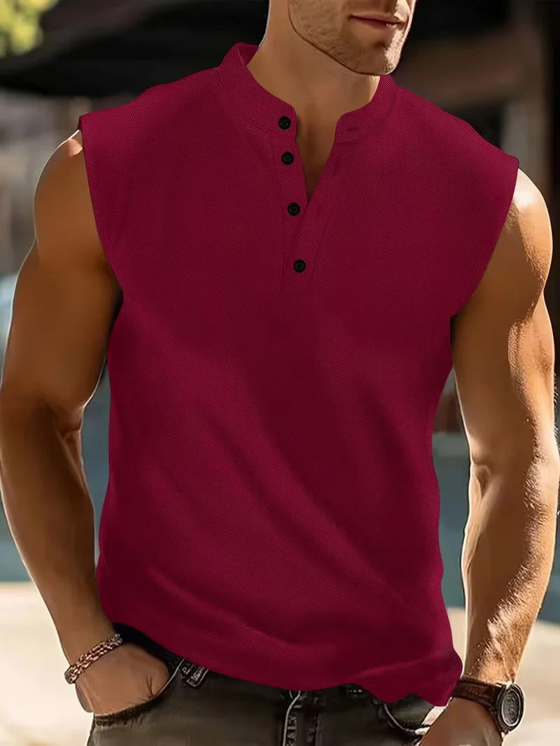 Ferguson | Men's Sleeveless Button Front Slim Fit T Shirt