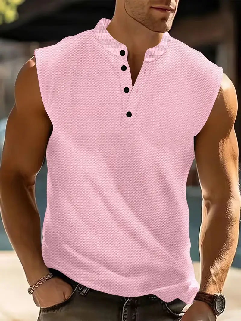 Ferguson | Men's Sleeveless Button Front Slim Fit T Shirt